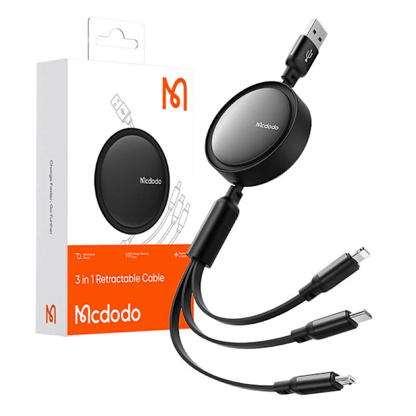 3-i-1 USB till USB-C / Lightning / Micro USB-kabel, Mcdodo CA-7256, 3,5A, 1,2m (svart)