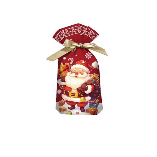Julgodisväskor Snöflinga Santa 12x17cm (50-pack) Dragsko Presentpåsar