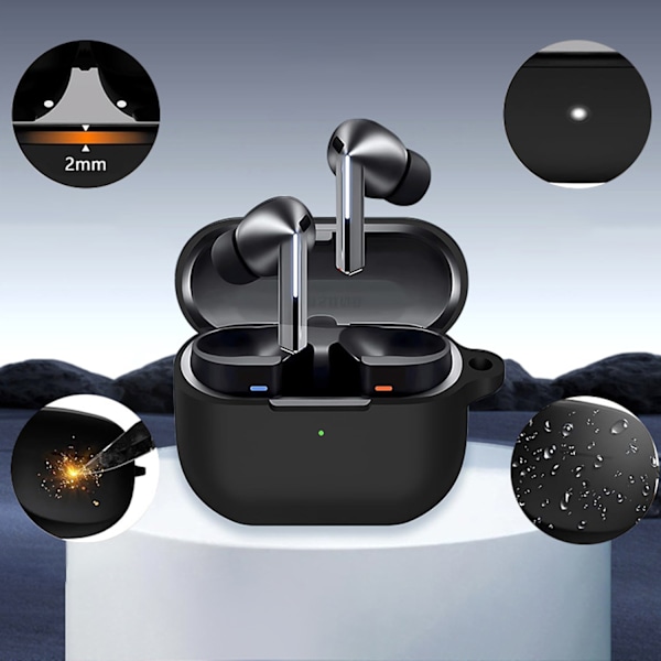Skyddande silikonfodral för Samsung Galaxy Buds3/Buds3 Pro med karbinhake Svart