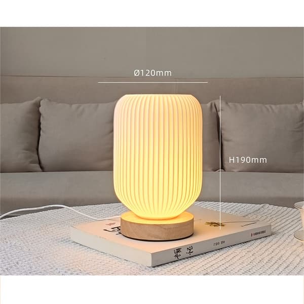 USB Dæmpbar 3D-printet Bordlampe med Træfod - Moderne Sengelampe