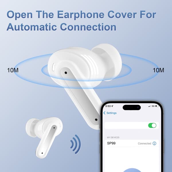 SP99 Hvide Bluetooth-øretelefoner: Støjreduktion & Lang levetid White White