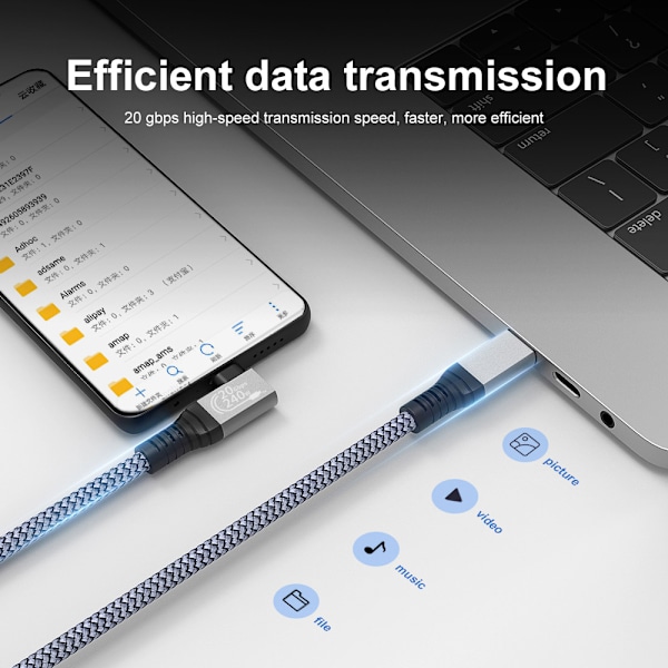 240W 90 graders rätvinkligt huvud GEN 2-USB 3.2-kabel USB-C hane-kabel 20 Gbps Flerfärgad 2 m