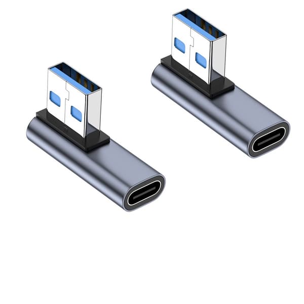 USB-C-hun til USB-A-han adapter med vinkel, aluminiumslegering, pladsbesparende til kompakte enheder