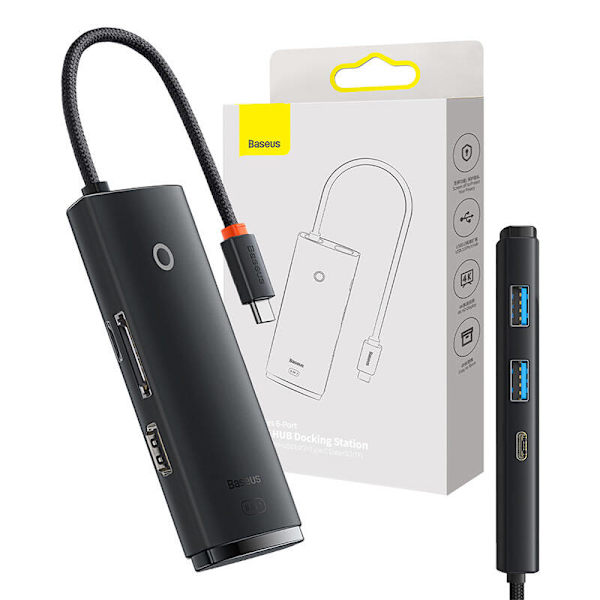 Baseus Lite Series Hub 6w1 USB-C till 2x USB 3.0 + USB-C + HDMI + SD/TF (svart)
