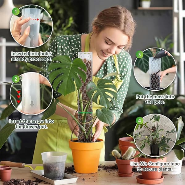 16in D-formad plast-mossstolpe 4-pack med velcro, vit - stapelbart justerbart klätterstöd för Monstera och inneväxter