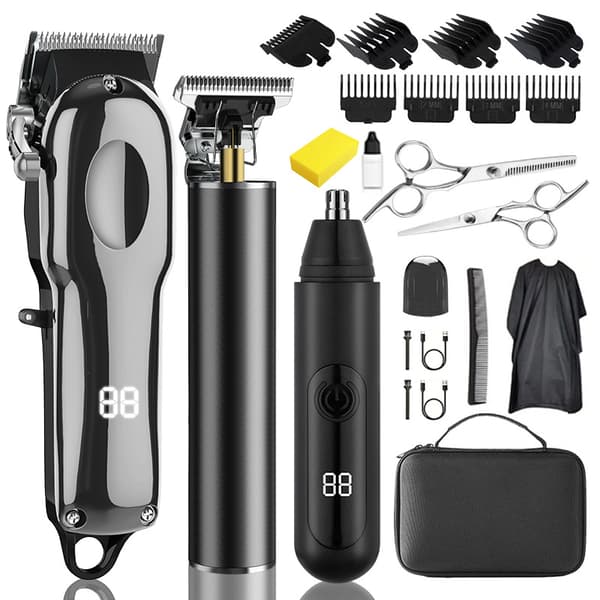 LED Gun Silver Hårklippare + Nästrimmer 3-delars set