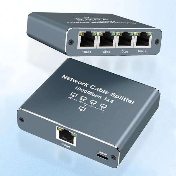 RJ45 Gigabit Ethernet Splitter 1 til 2/3/4 Port Netværks Splitter - Udvid Din Netværksforbindelse Grey Grey