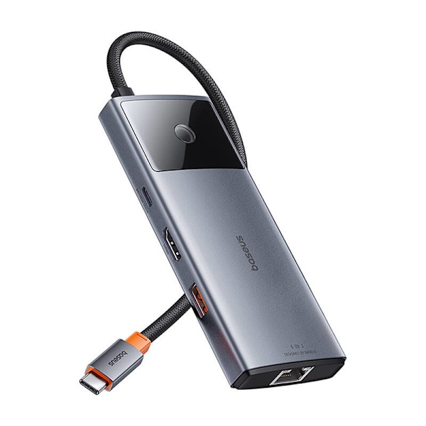 Hub 6in1 Baseus Metal Gleam 2-serien, USB-C til 2xUSB 3.0 +USB-C + HDMI + USB-C PD + Ethernet RJ45