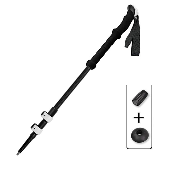 Sort kulfiber trekkingstang, foldbar, 5-sektion, 3K ekstern lås