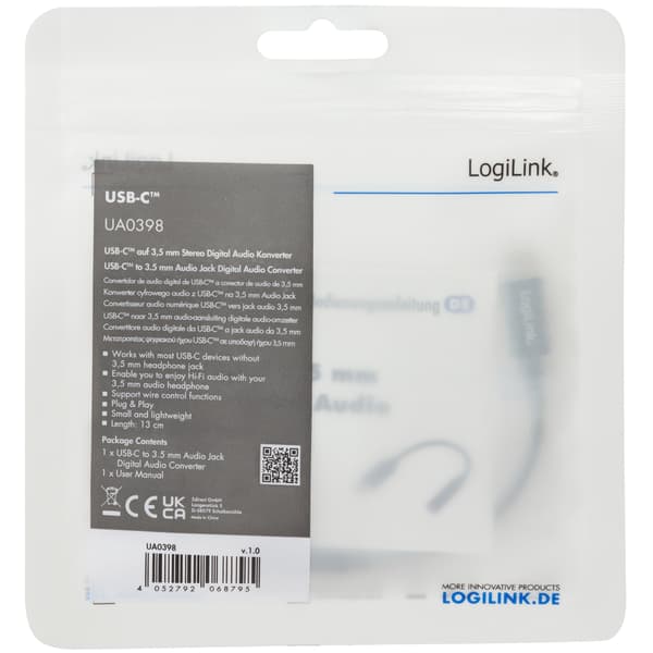 USB-C 3,5mm-ljudadapter DAC nylonkabel 0,13m Svart