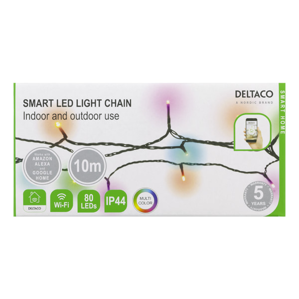 WiFi light chain, 10m, 80 led, adapter, IP44, RGB