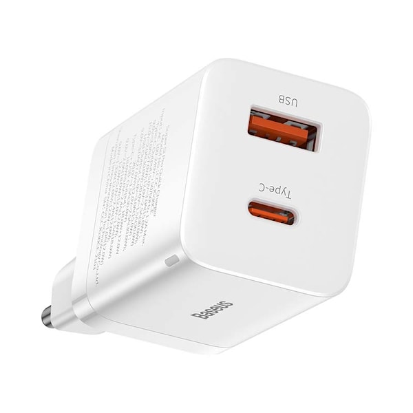 Baseus Super Si Pro snabbladdare USB + USB-C 30W (vit)