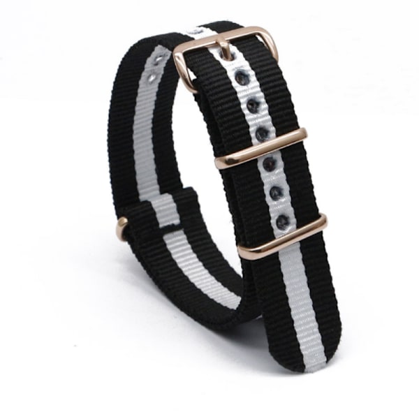 Nylon klockarmband med ovalt spänne Svart + Vit 20 mm
