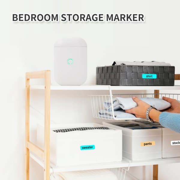 Bærbar Bluetooth-etiketprinter, 15 mm termisk udskrivning til Apple iOS og Android White White