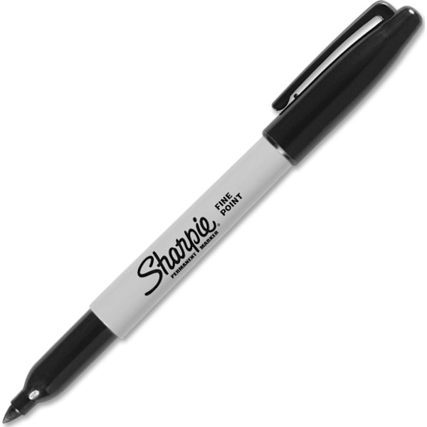 Permanent marker, black, round fine, 12-pack, black / white