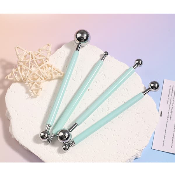 Cyan Ball Stylus Sæt - 4 Skulpturværktøjer i Rustfrit Stål til Ler, Præcisionsmodellering og Detaljering