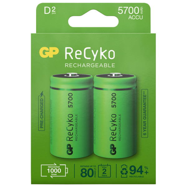 ReCyko Laddningsbara D-batterier 5700mAh 2-p