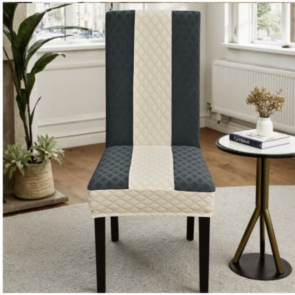 Stolsöverdrag Diamond Jacquard 4-pack - Polyester stretch helsitsöverdrag för matplats, restaurang och evenemang, diamantfärgblock, damm- och fläckbes grey+white