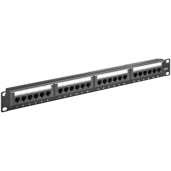 CAT 6 19-tums (48,3 cm) kopplingspanel, 24 portar Svart