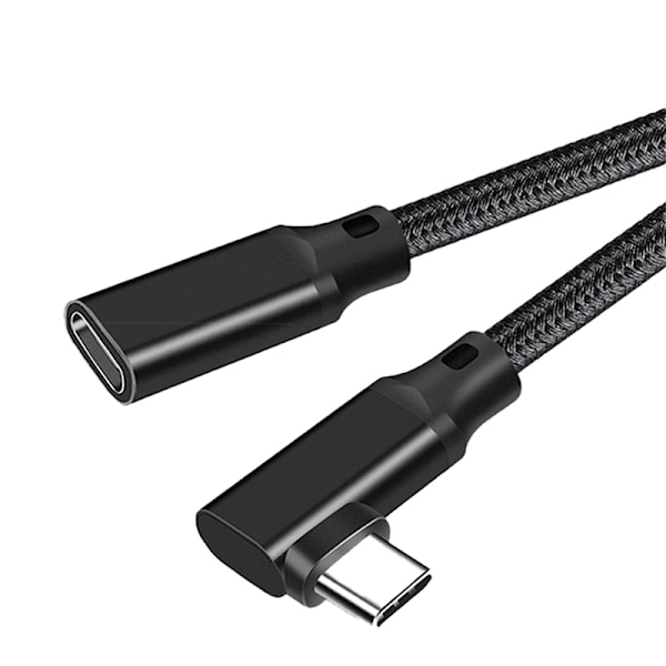 Rättvinklad USB-C-förlängningskabel - PQ117 svart flätad (10Gbps+4K+100W) 2 m