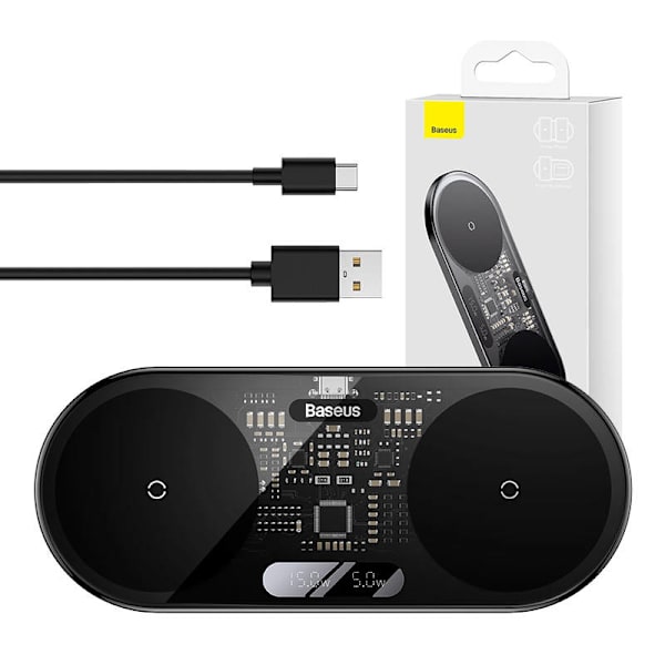 Dubbel Qi trådlös laddare Baseus Digital LED Display, 20W