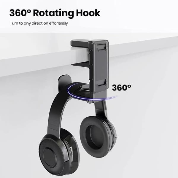 Gaming Controller & Headphone Stand med Dobbeltkroge - 360° Rotation, Ikke-Boremontering, kompatibel med PS5