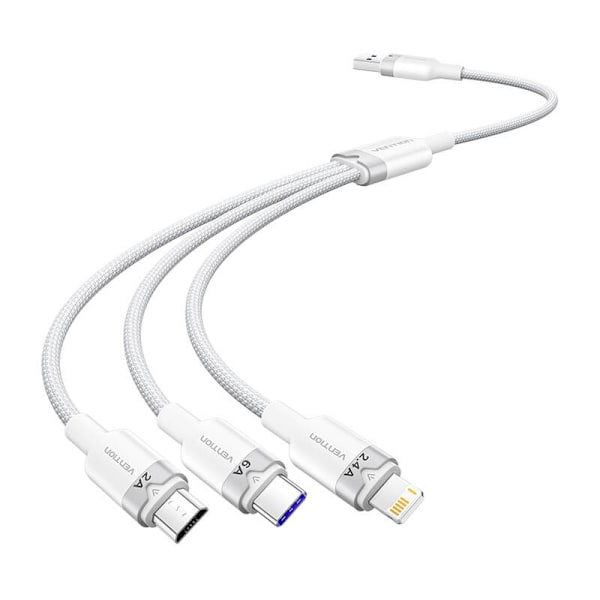 USB 2.0 A till 3-i-1 6A-kabel Ventilation CTRWG 1.5M (vit)