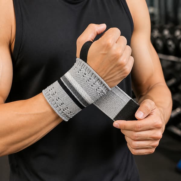 Handledsomslag i nylon för tyngdlyftning med tumögla och justerbar kompression Grey Grey