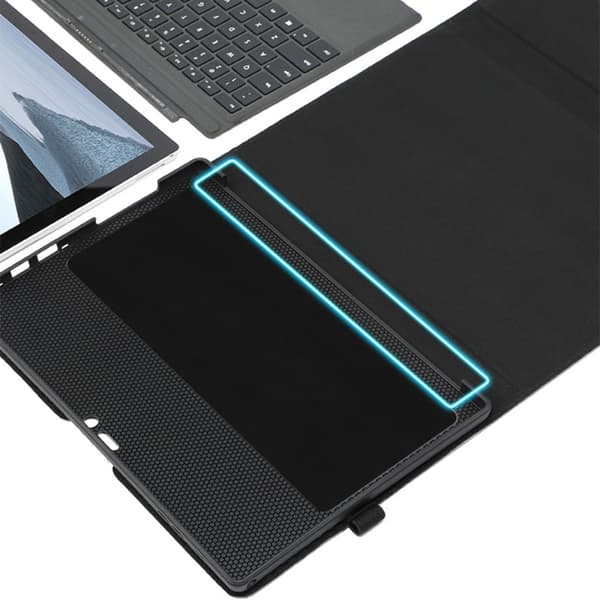 Lammeskindslæder sleeve med stand og strøm-etui - Sort - kompatibel med Microsoft Surface Pro 9 - TPU soft shell, ventileret køling, magnetisk lukning
