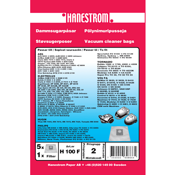 Dammsugarpåsar ELECTROLUX, VOLTA, SYNTET