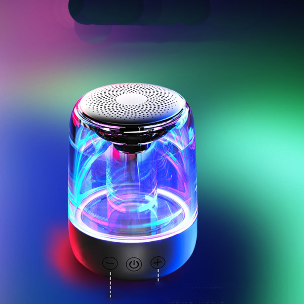 Portabel Bluetooth 5.3 Högtalare med LED-Ljus – Transparent Design, Trådlös Ljudupplevelse Svart