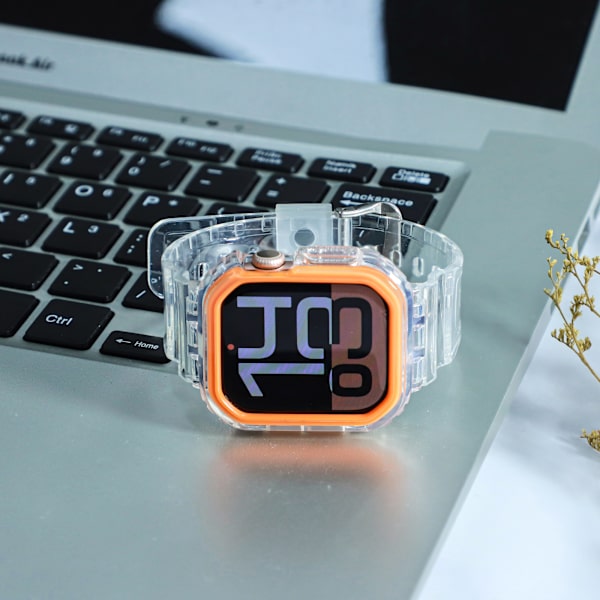 Silikone sportsarmbånd til Apple Watch Series 9/10, 46mm, Transparent Sort Orange