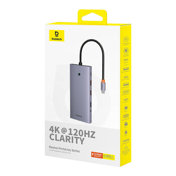 Hub 13in1 Baseus PortalJoy USB-C til HDMI+DP+VGA+C+USB+PD+RJ45+SD/TF+3,5 mm (grå)