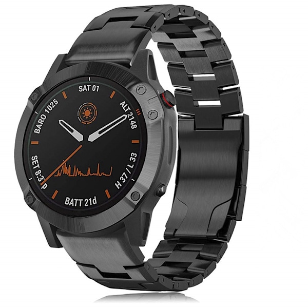Titanium urrem til Garmin Fenix 7X/6X/5X - Hurtigudløser, 26mm, Sort