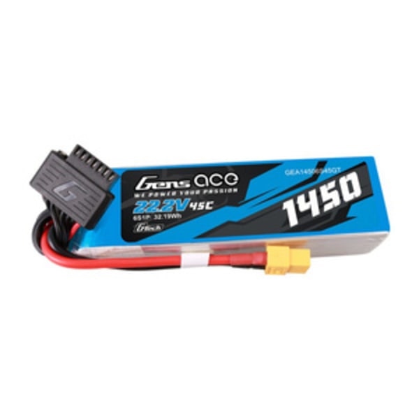 Gens Ace G-Tech 1450mAh 22,2V 45C 6S1P Lipo-batteripaket med XT60-kontakt
