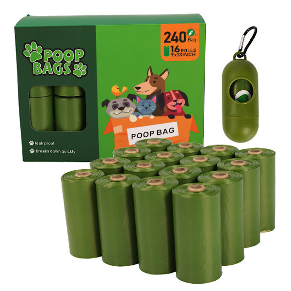 Biohajoavat koiralaukut - annostelija - Army green 16-osainen