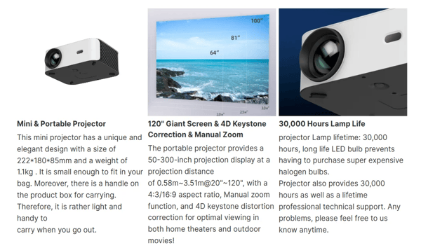 WiFi / Bluetooth miniprojektor D100 Full HD 1080P