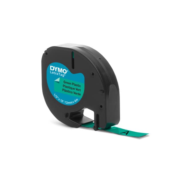 LetraTag, printer tape, 12 mm width, 4m, black on green