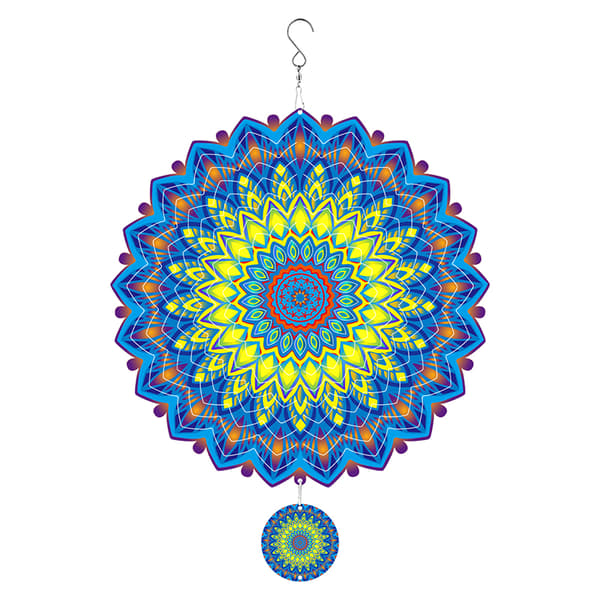 3D-pyörivä Mandala-tuulikello - Keltainen ja sininen