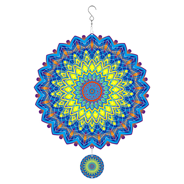 3D-roterande Mandala vindspel - Gul & Blå