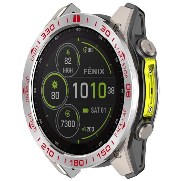 Premium Garmin Tactix 8 51mm AMOLED Bezel - Sølv & Rød Accent