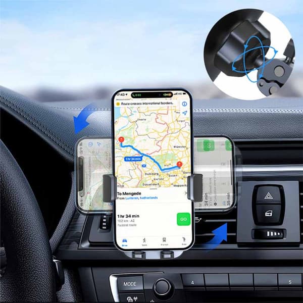 Bilventil Telefonhållare - Svart, Gravity Auto-Clamp, 360° Rotation, Stabil och säker telefonhållare för bil