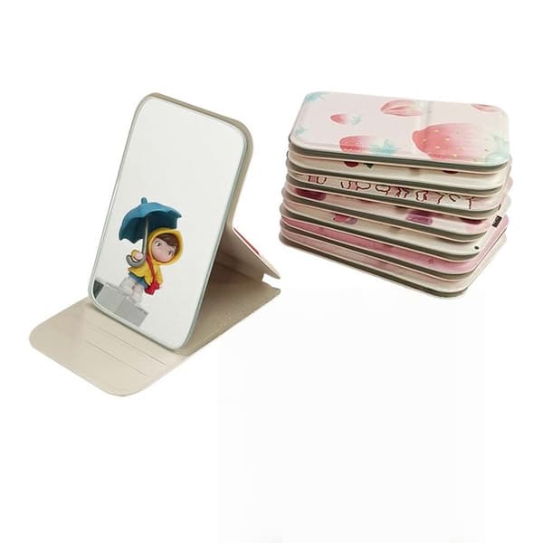 Blackpink PU Bærbart Makeup Spejl - Kompakt, Foldbart Design til Rejser og Bordbrug