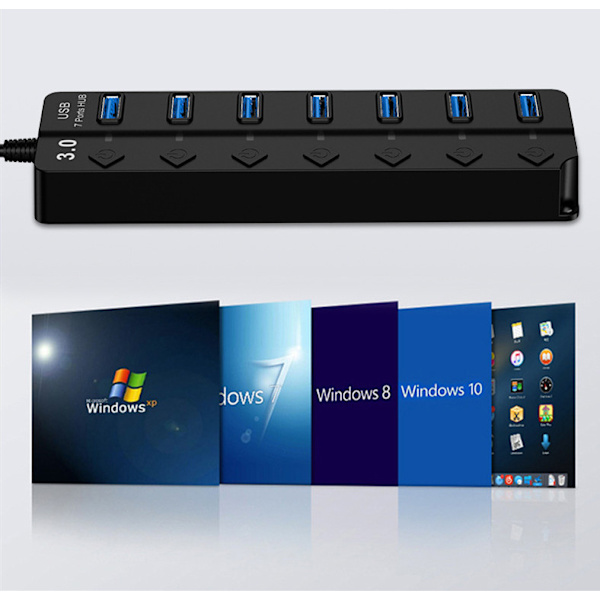 INF USB 3.0-hub 5 Gbps 7-portars med individuella av/på-knappar