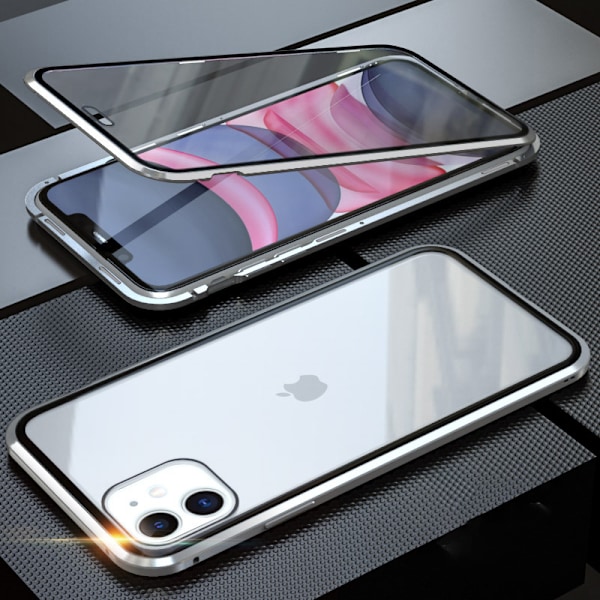 Magneettinen kotelo iPhonelle, kaksipuolinen karkaistu lasisuoja iPhone 16 Pro Max Hopea