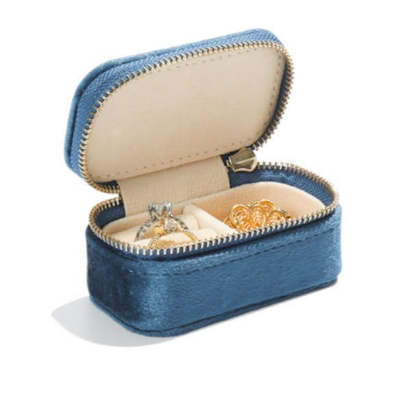 Sammet mini bärbar smyckeskrin Marinblå