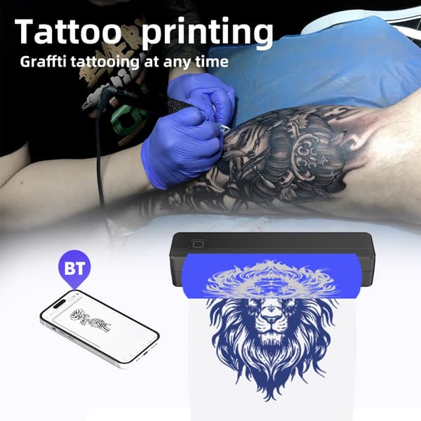 A4 termisk mini-printer med Bluetooth, blækfri udskrivning, kompakt format og understøttelse af iOS, Android, Windows og macOS Black Black