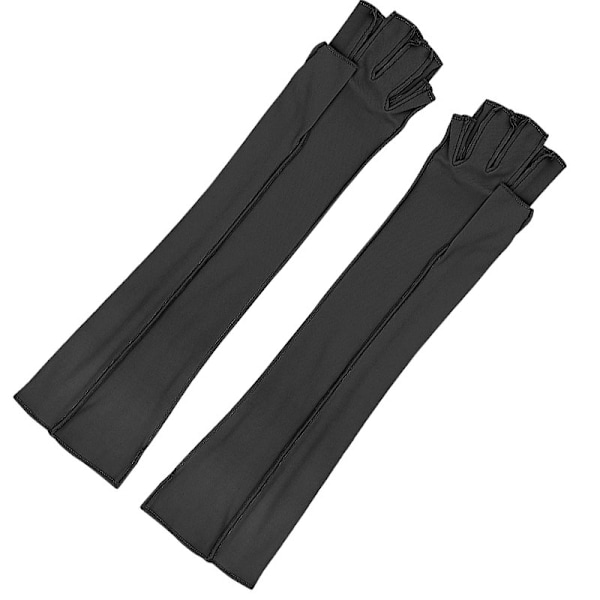 Lange kompressionshandsker med halvfingerdesign Sort