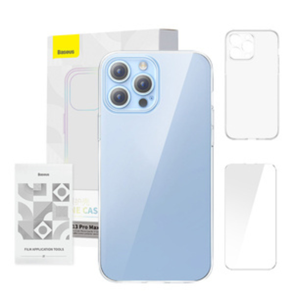 Telefonfodral Baseus Crystal Clear för 13 Pro Max (transparent) + skärmskydd i helhärdat glas + rengöringskit