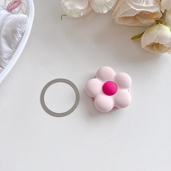 Foldbart telefonstativ med blomst, kompatibelt med MagSafe, justerbart greb og magnetisk ring